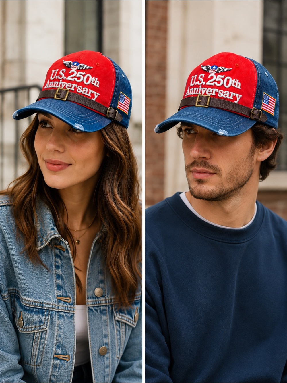 Komurato US 250th Anniversary Distressed Denim Patriotic Baseball Cap